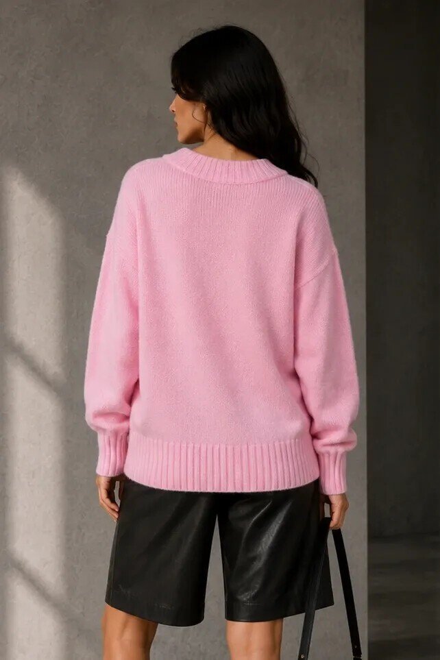 2217 Bisiklet Yaka Kazak Toz Pembe
