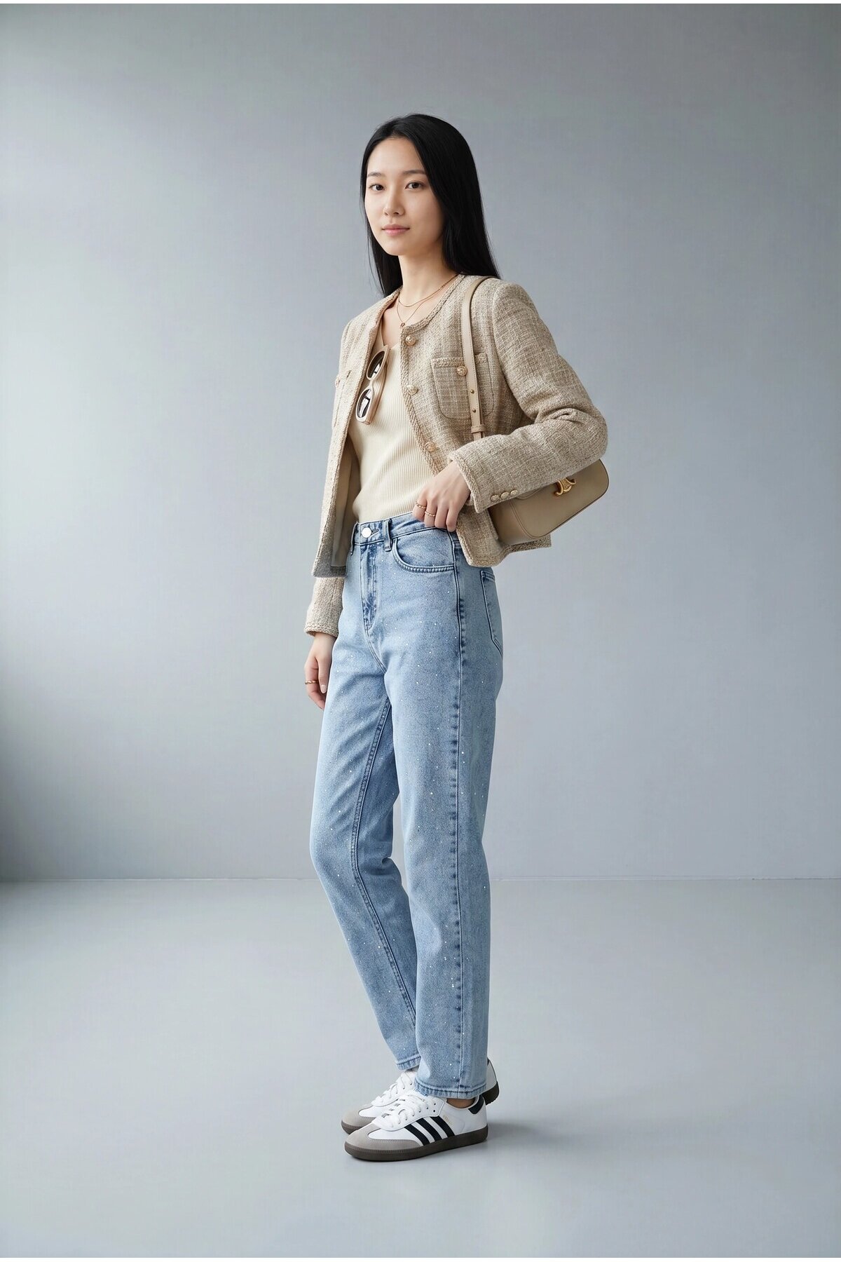 24461 Taşlı Mom Jean Buz Mavi