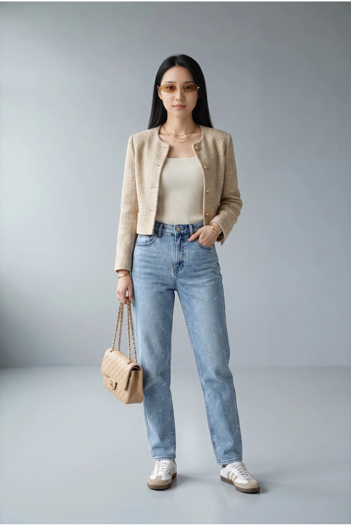 24461 Taşlı Mom Jean Buz Mavi