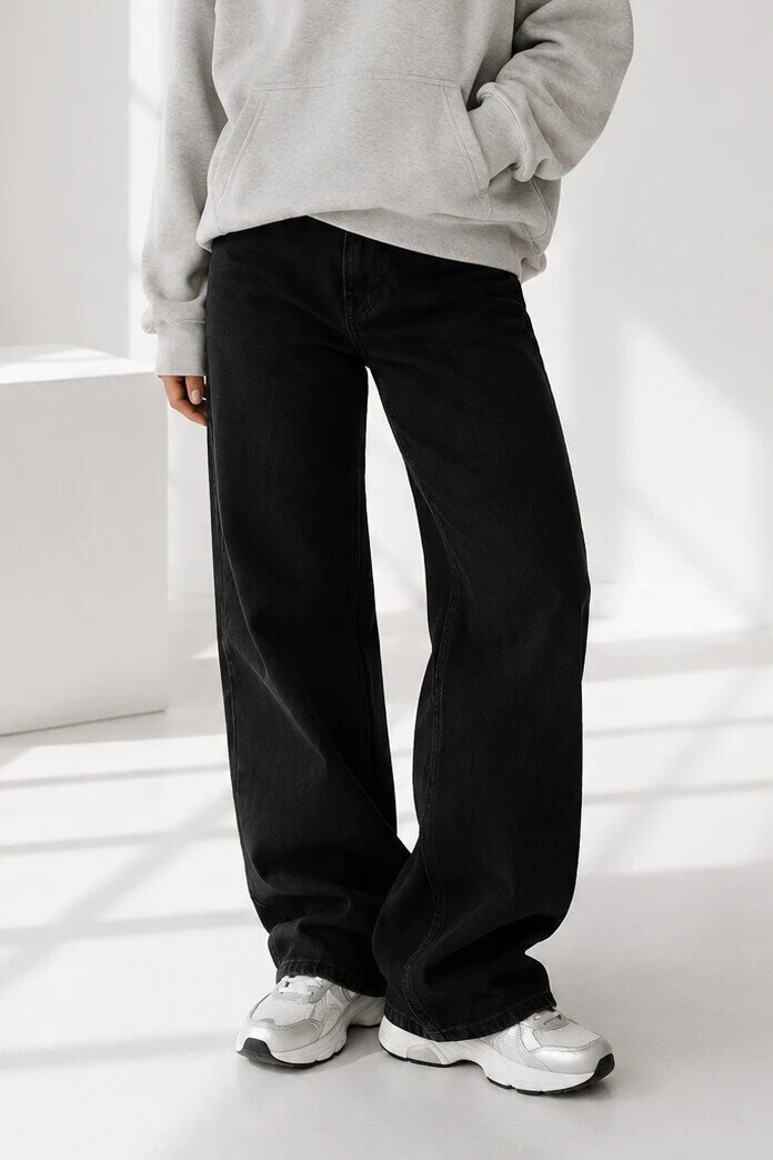 24638  Diz Dikiş Detaylı Baggy Jean Siyah