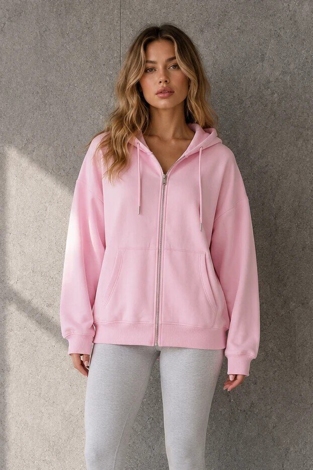2501 Fermuarlı Kapüşonlu Sweatshirt Pembe