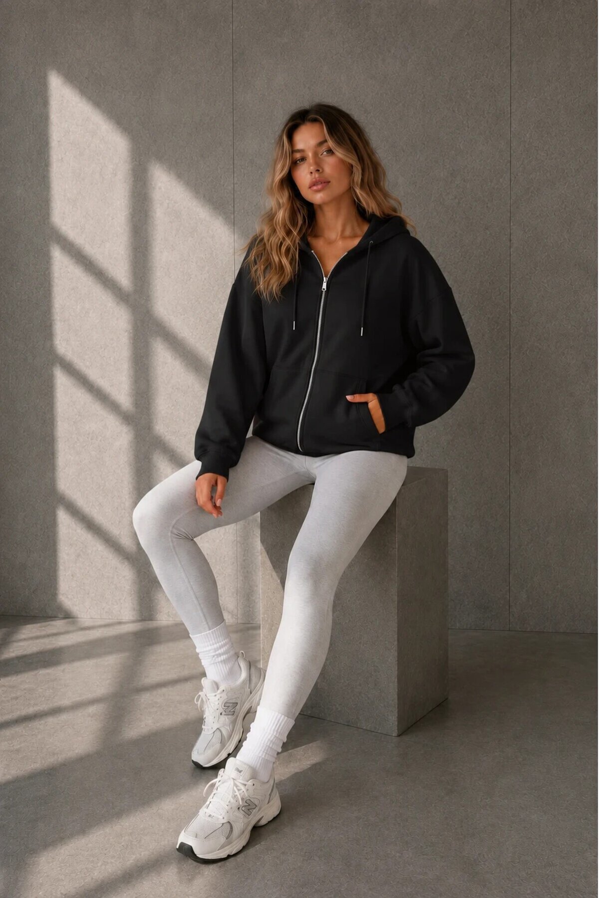 2501 Fermuarlı Kapüşonlu Sweatshirt Siyah