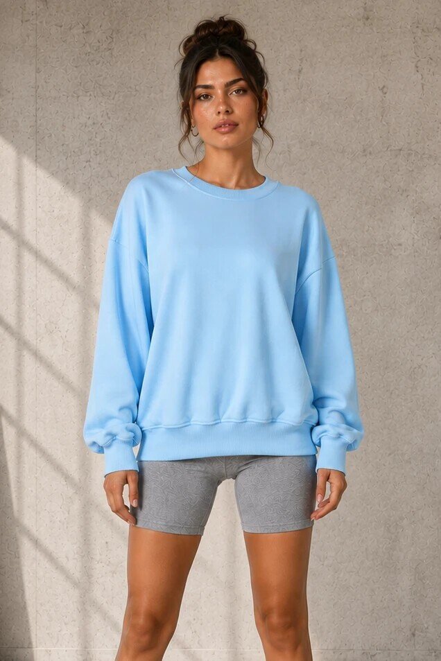 2513 Üç İplik Bisiklet Yaka Sweatshirt Bebe Mavi