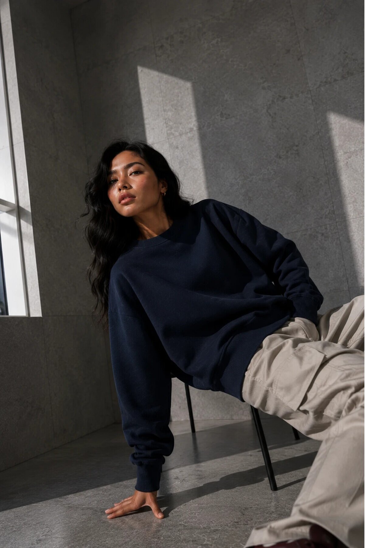 2513 Üç İplik Bisiklet Yaka Sweatshirt Lacivert