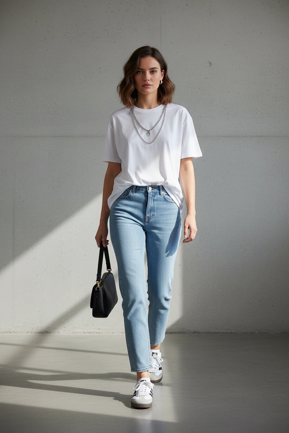 2586 Kolye Detay Tshirt Ekru