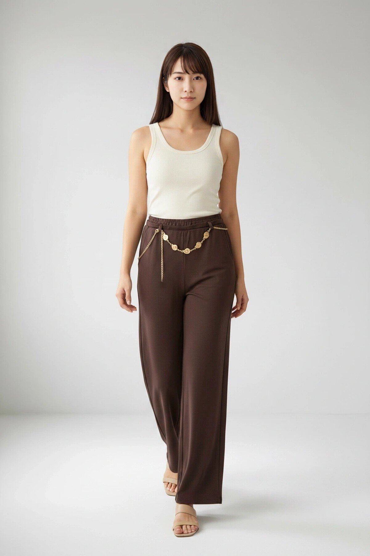 26530 Zincir Kemerli Pantolon Kahve