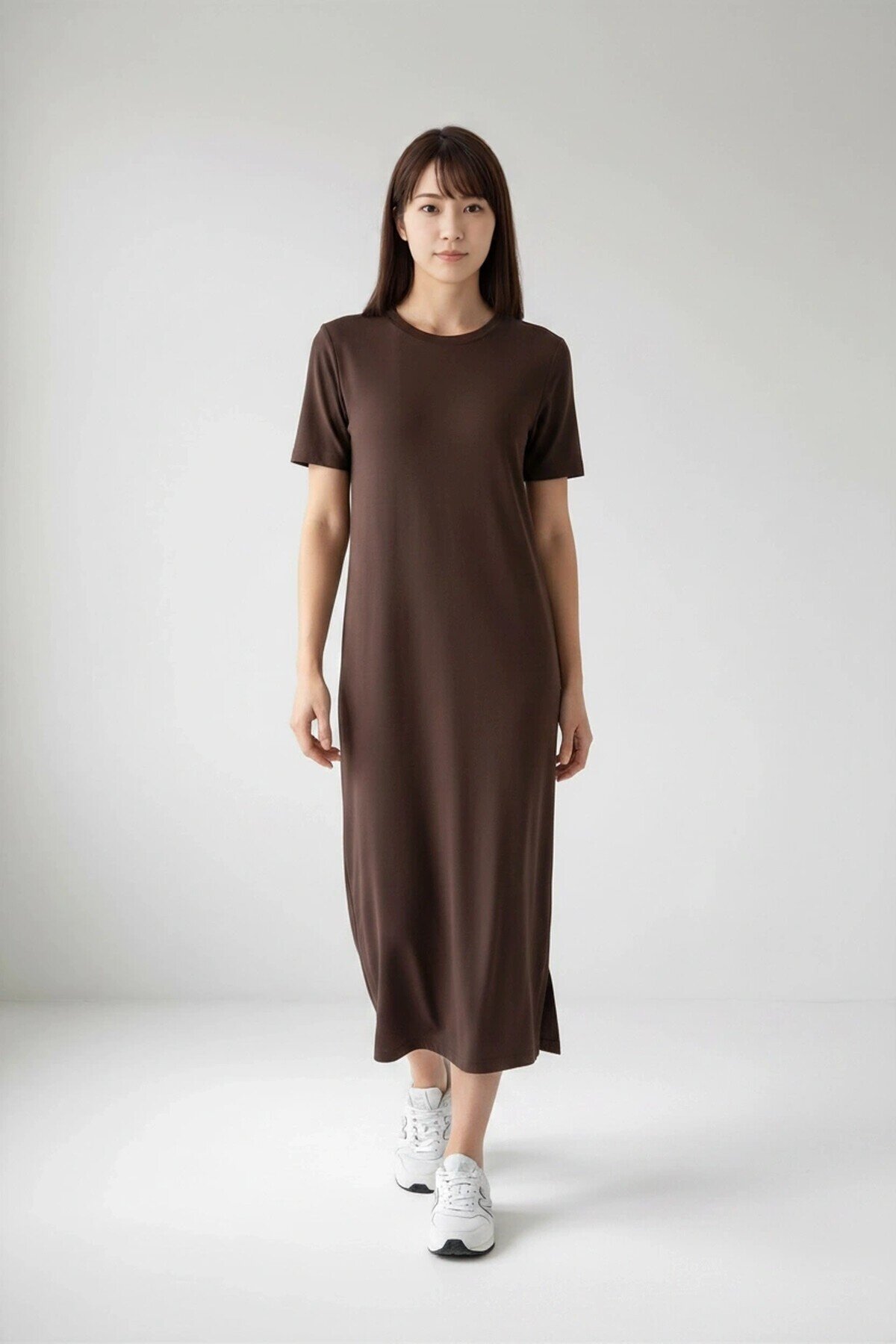 26674 Bisiklet Yaka Oversize Elbise Acı Kahve