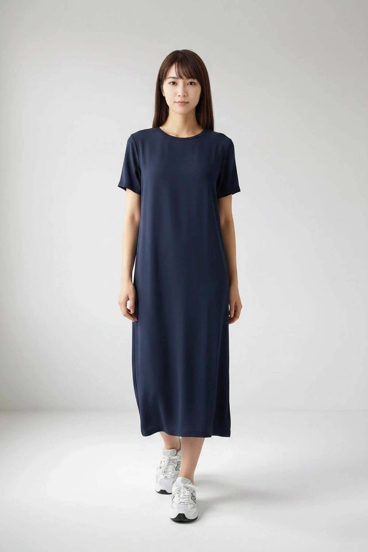 26674 Bisiklet Yaka Oversize Elbise Lacivert