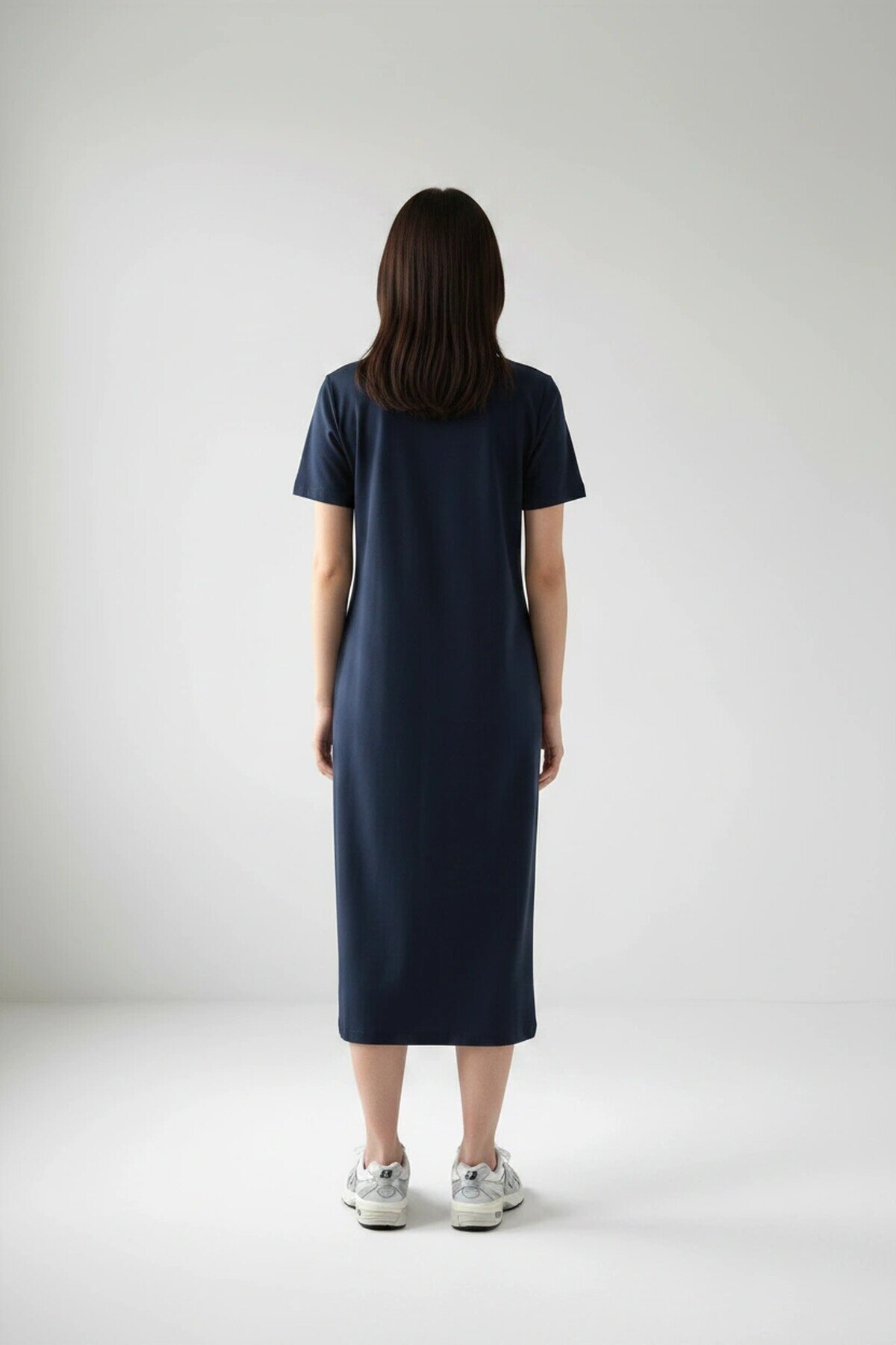 26674 Bisiklet Yaka Oversize Elbise Lacivert