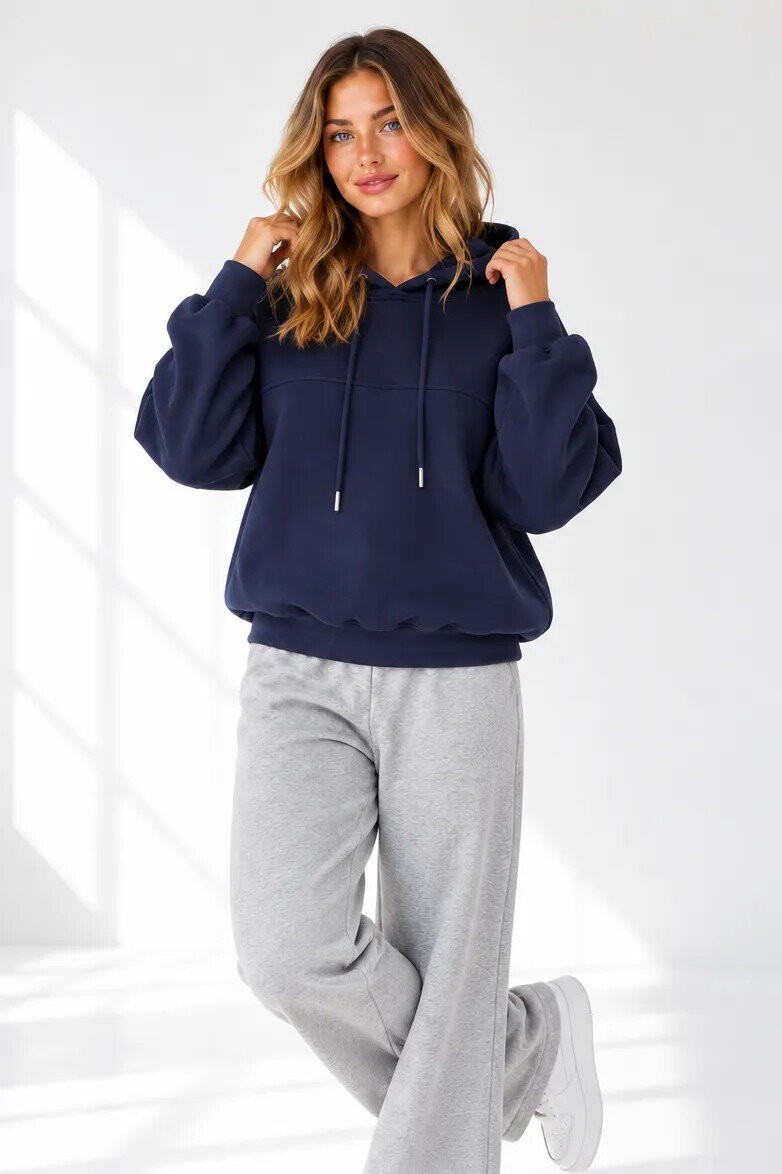 2761 Beli Sıkmalı Kapüşonlu Sweat Lacivert