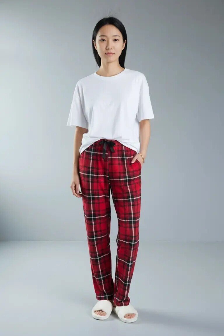 4517 Ekose Desen Pijama Altı Kırmızı
