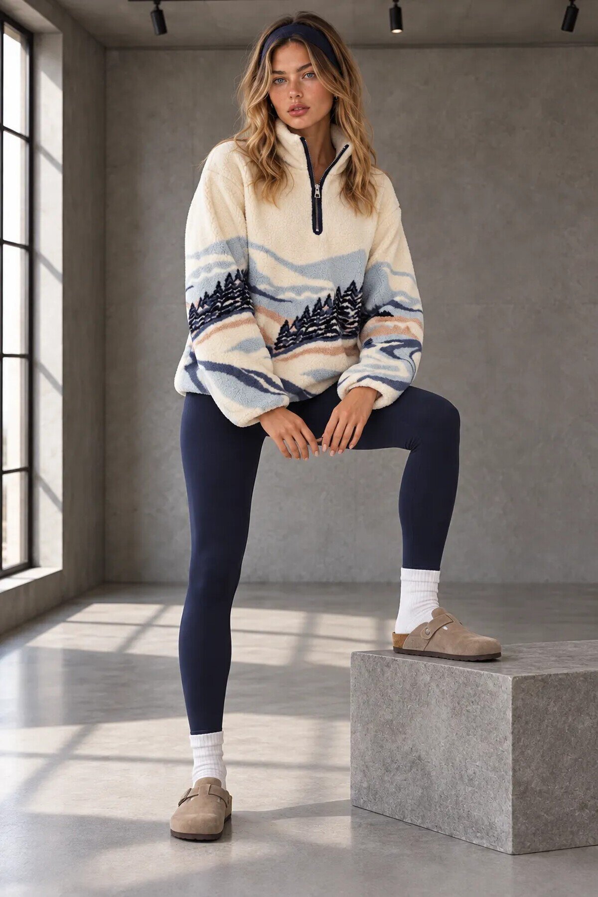 4954 Yarım Fermuarlı Polar Sweat Ekru