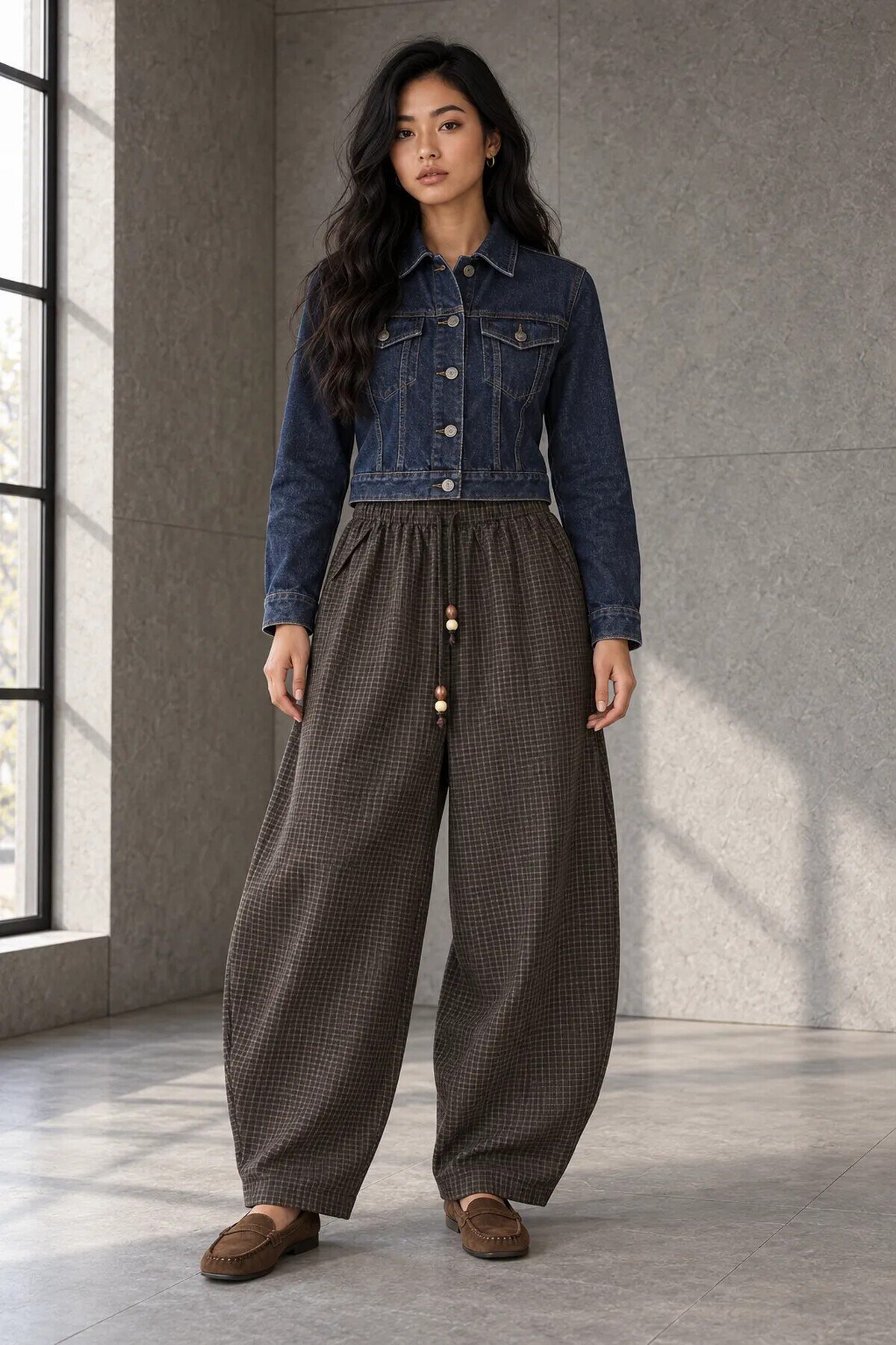 51473 Beli Lastikli Pötikare Desen Pantolon Kahve