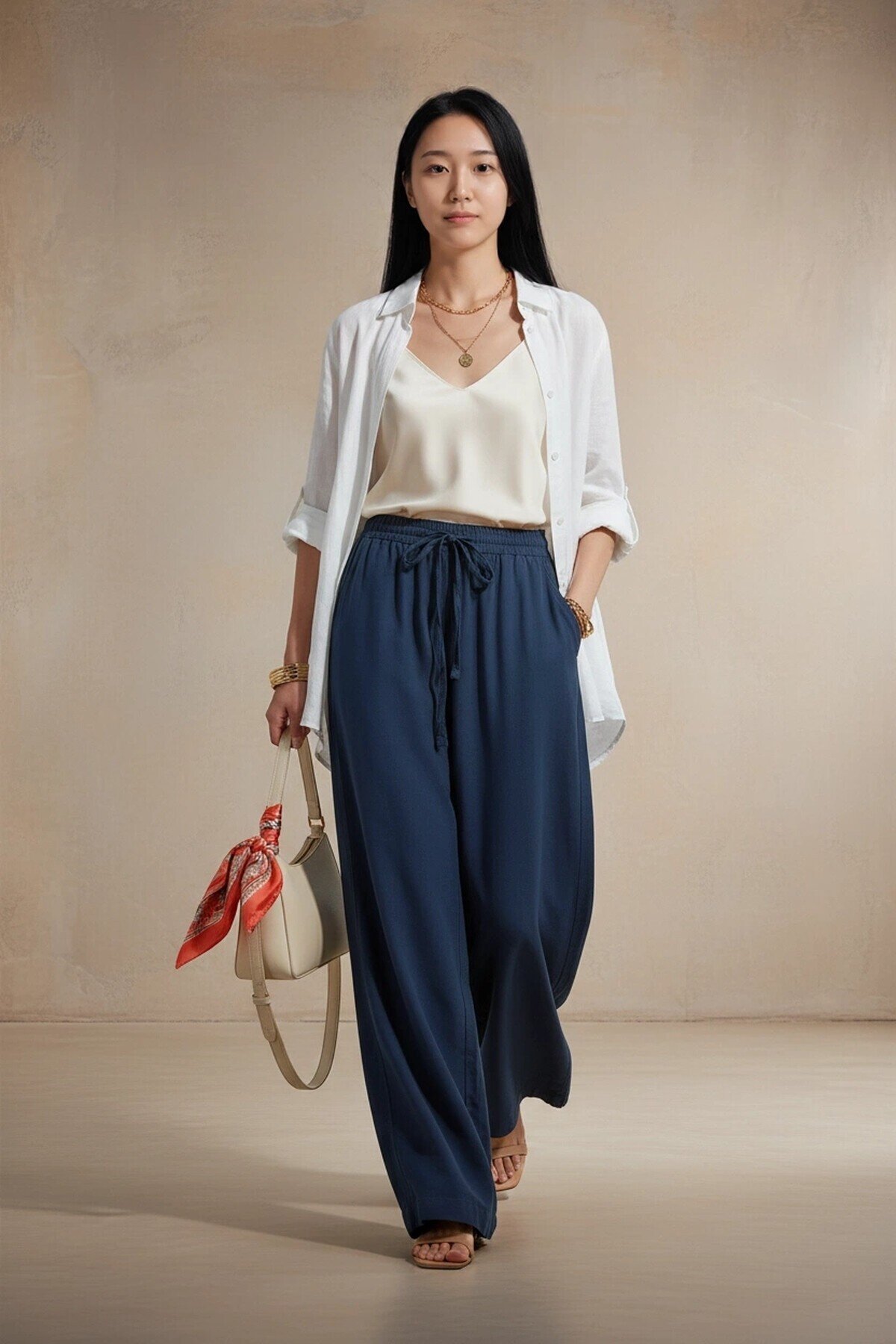 5559 Bel Bağlamalı Salaş Pantolon Lacivert