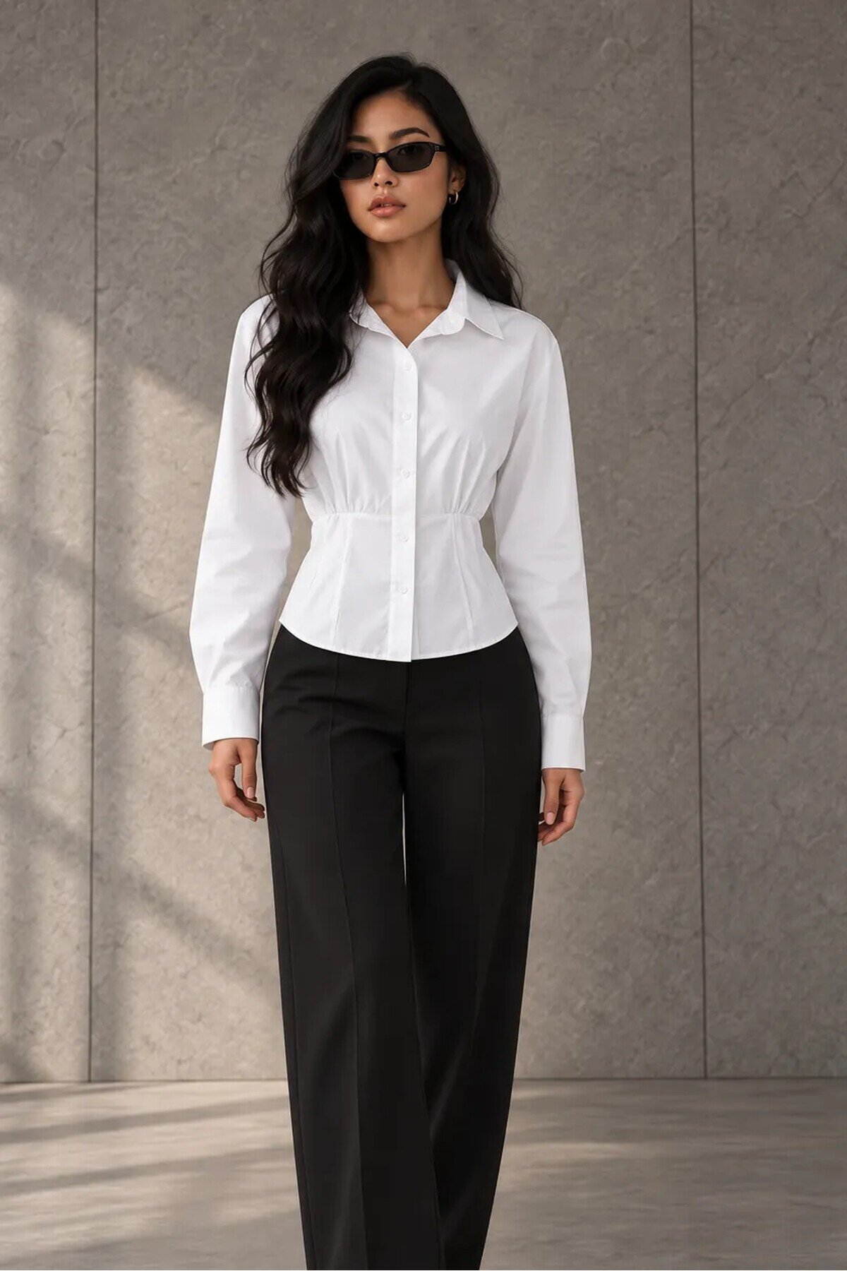 7693 Beli Gipeli Korse Crop Gömlek Beyaz