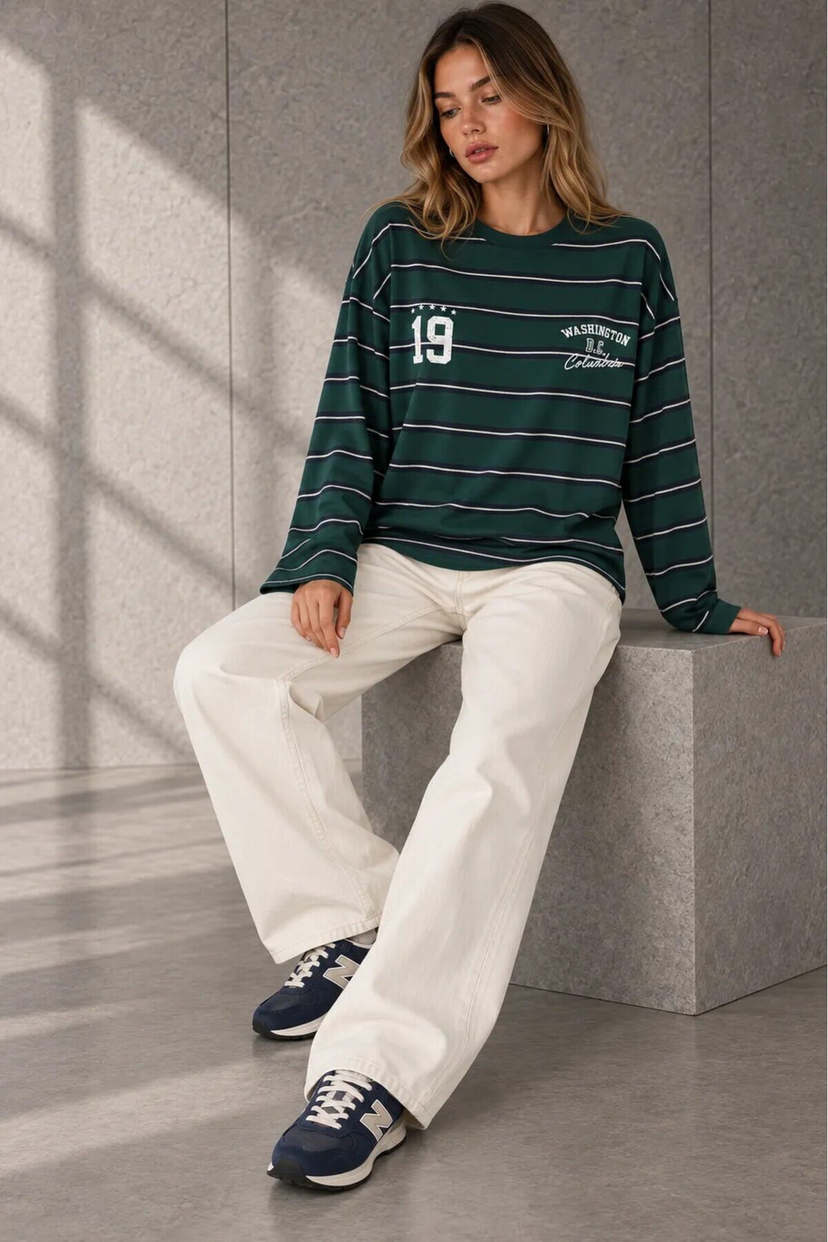 MB8223 Çizgili Uzun Kollu Tshirt Yeşil