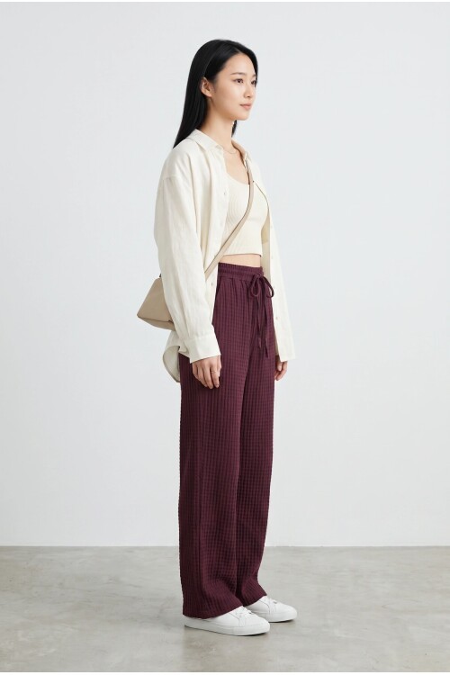 2234 Beli Lastikli Pantolon Bordo