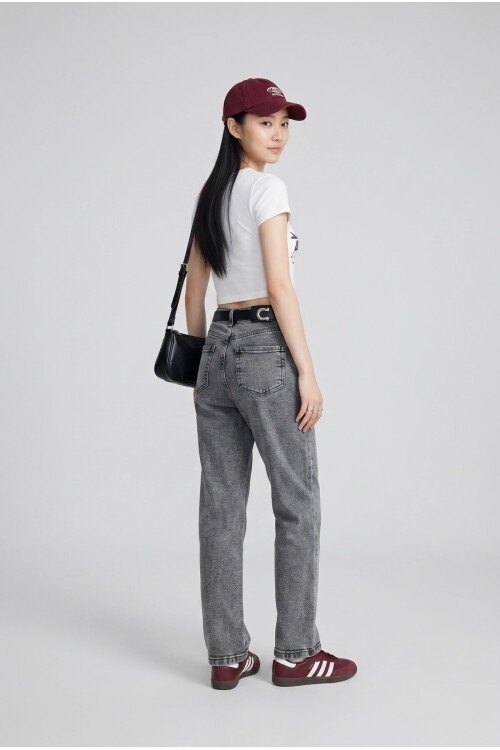 23438 Deri Kemerli Mom Jean Gri