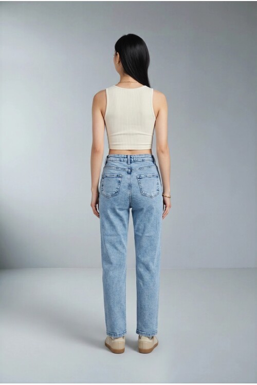 24461 Taşlı Mom Jean Buz Mavi