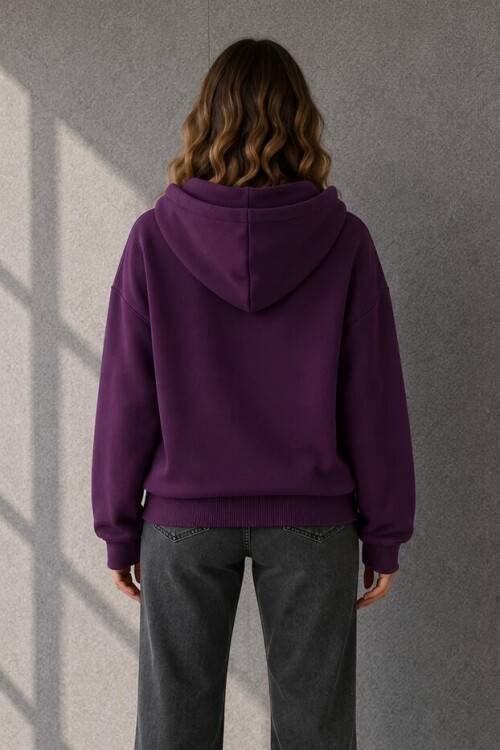 2501 Fermuarlı Kapüşonlu Sweatshirt Mürdüm