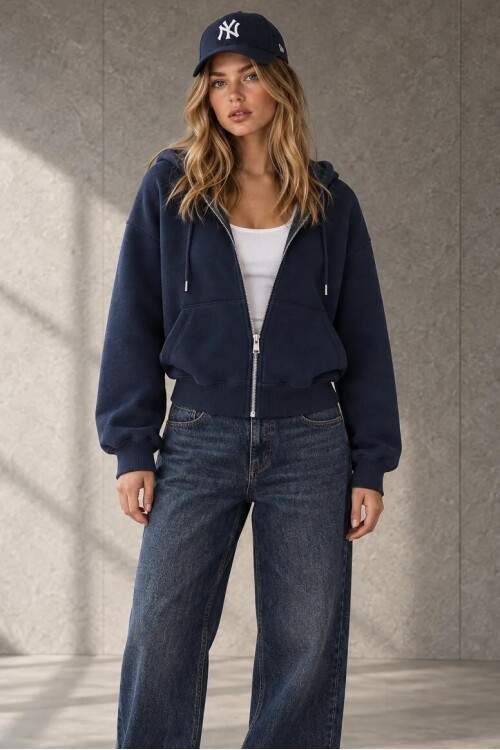 2503 Kapüşonlu Fermuarlı Sweatshirt Lacivert