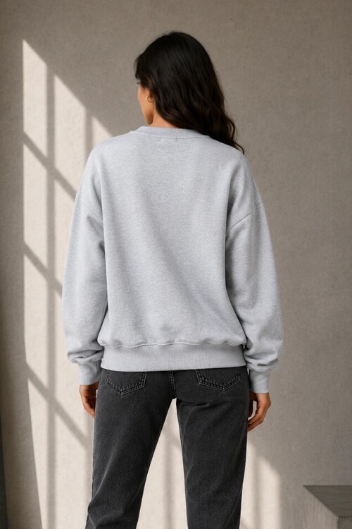 2513 Üç İplik Bisiklet Yaka Sweatshirt Karmelanj