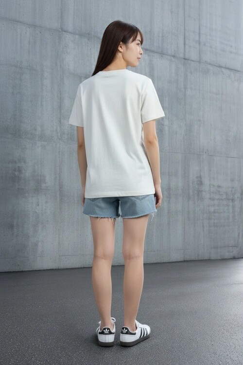 25503 Bisiklet Yaka Tshirt Beyaz