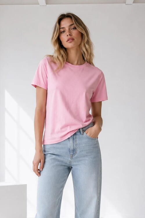 25503 Bisiklet Yaka Tshirt Pembe