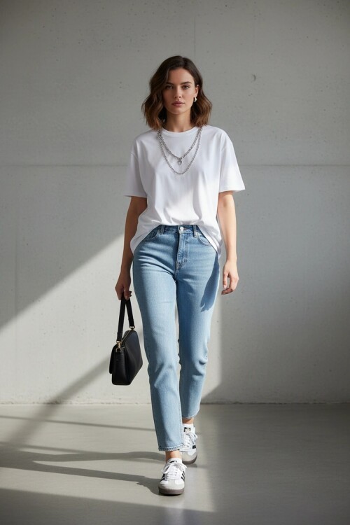 2586 Kolye Detay Tshirt Ekru