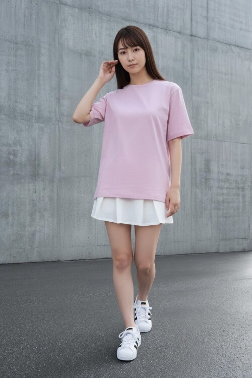 26650 Bisiklet Yaka Oversize Tshirt Seker Pembesi