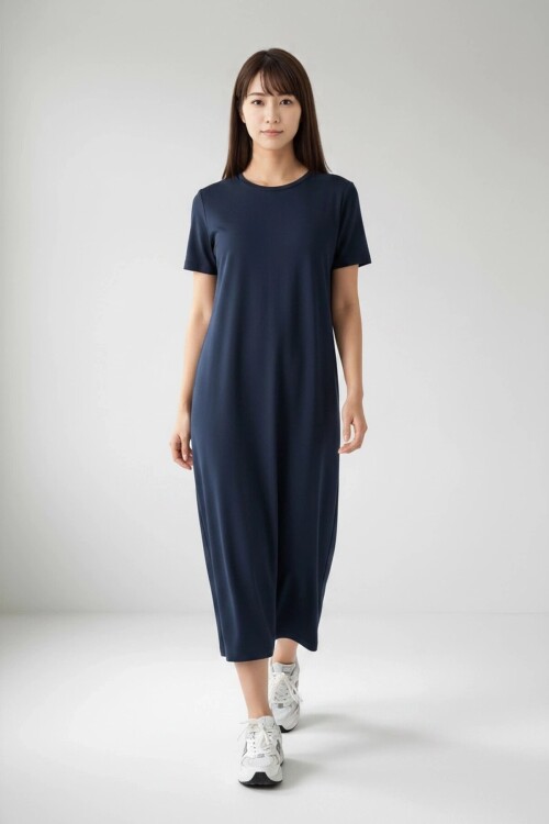 26674 Bisiklet Yaka Oversize Elbise Lacivert