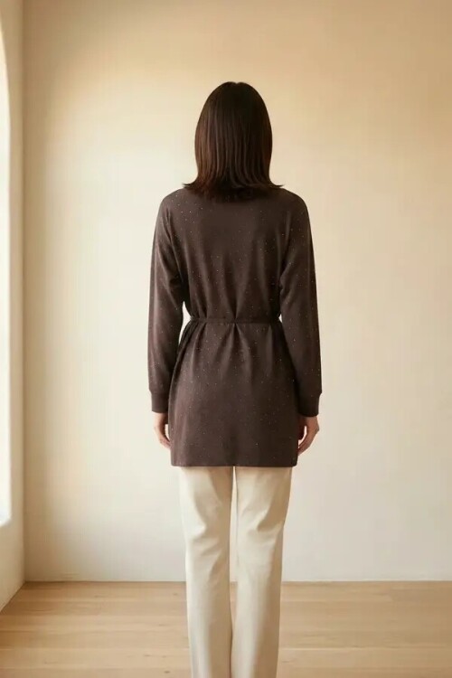 26781 Taşlı Beli Bağlamalı Tunik Kahve
