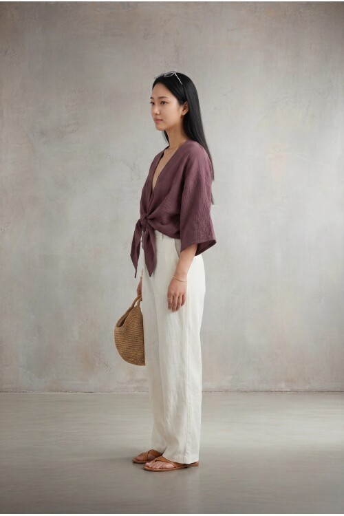 2783 Önü Bağlamalı Kısa Kimono Mürdüm