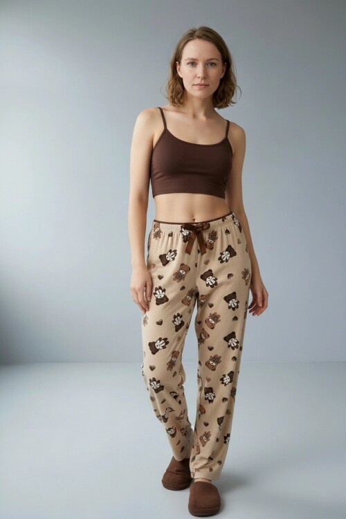 4535 Ayıcık Desen Pijama Altı Kahve