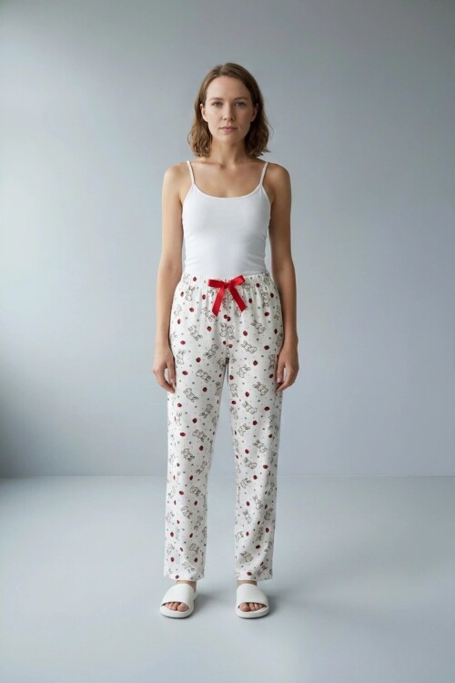 4550 Tavşan Desen Pijama Altı Beyaz