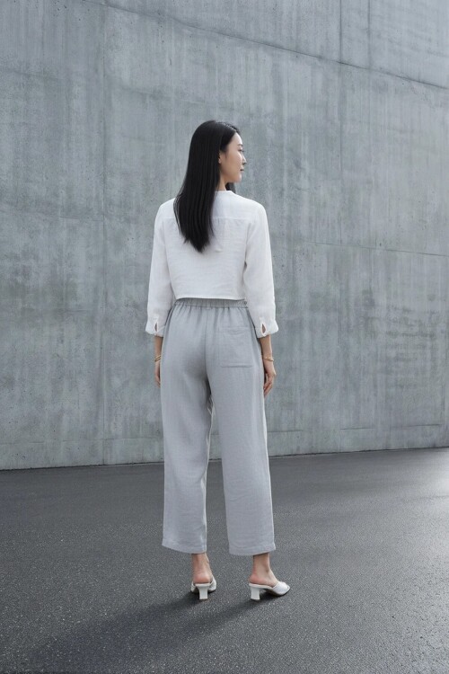 5812 Beli Lastikli Keten Pantolon Gri