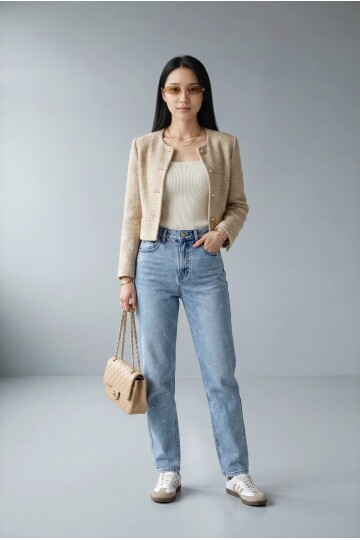 24461 Taşlı Mom Jean Buz Mavi