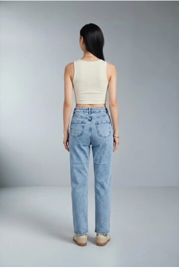 24461 Taşlı Mom Jean Buz Mavi