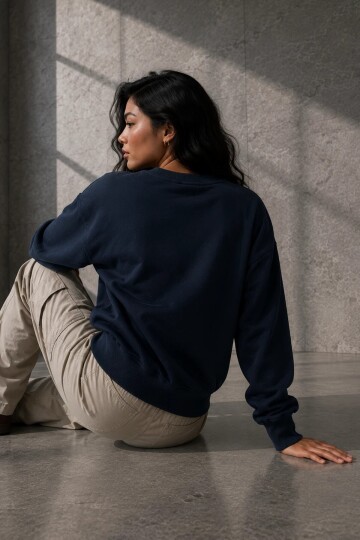 2513 Üç İplik Bisiklet Yaka Sweatshirt Lacivert