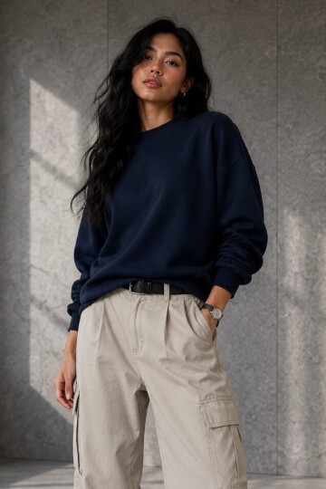 2513 Üç İplik Bisiklet Yaka Sweatshirt Lacivert