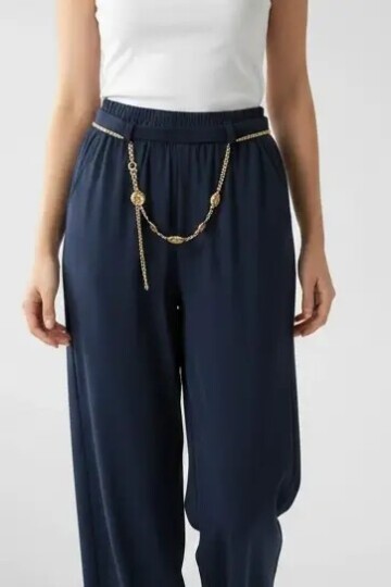 26530 Zincir Kemerli Pantolon Lacivert