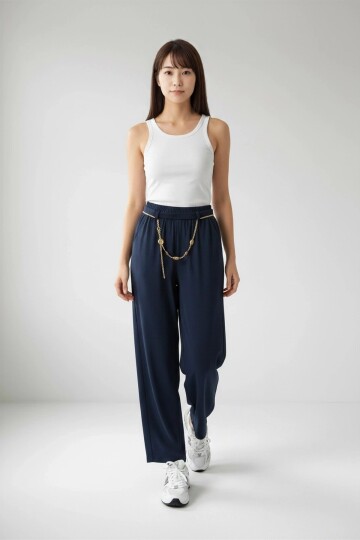26530 Zincir Kemerli Pantolon Lacivert