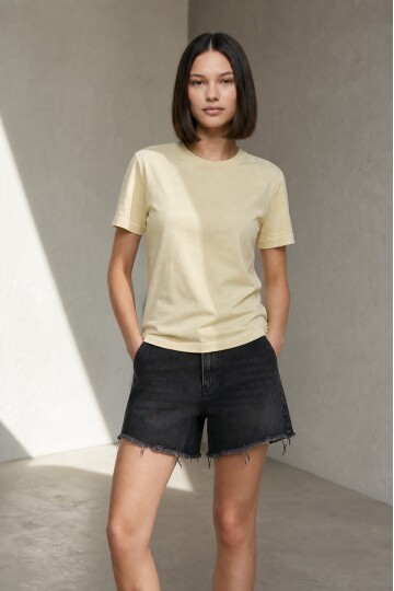 26650 Bisiklet Yaka Oversize Tshirt Sarı