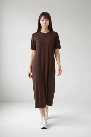 26674 Bisiklet Yaka Oversize Elbise Acı Kahve