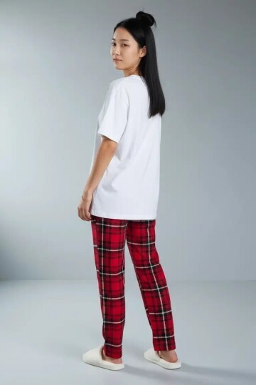4517 Ekose Desen Pijama Altı Kırmızı