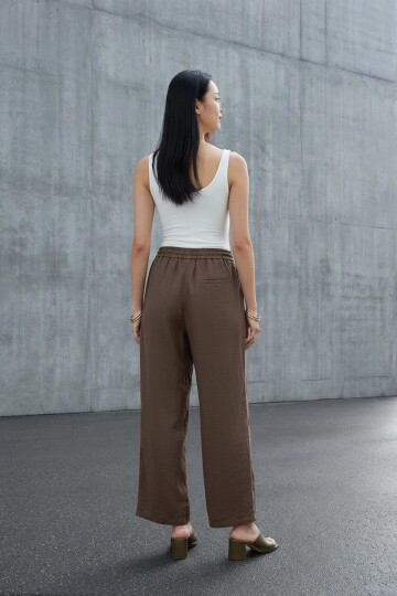 5812 Beli Lastikli Keten Pantolon Kahve