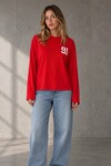 12693 Bisiklet Yaka Baskılı Sweat Kırmızı