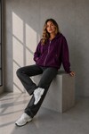 2501 Fermuarlı Kapüşonlu Sweatshirt Mürdüm