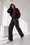 2513 Üç İplik Bisiklet Yaka Sweatshirt Mürdüm
