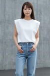 26727 Bisiklet Yaka Yarasa Kol Tshirt Ekru